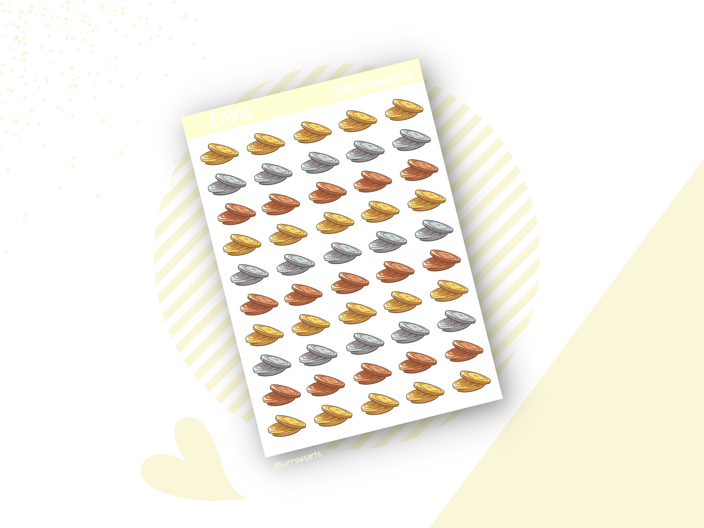 Copper, Silver and Gold Coins - Sticker Sheet